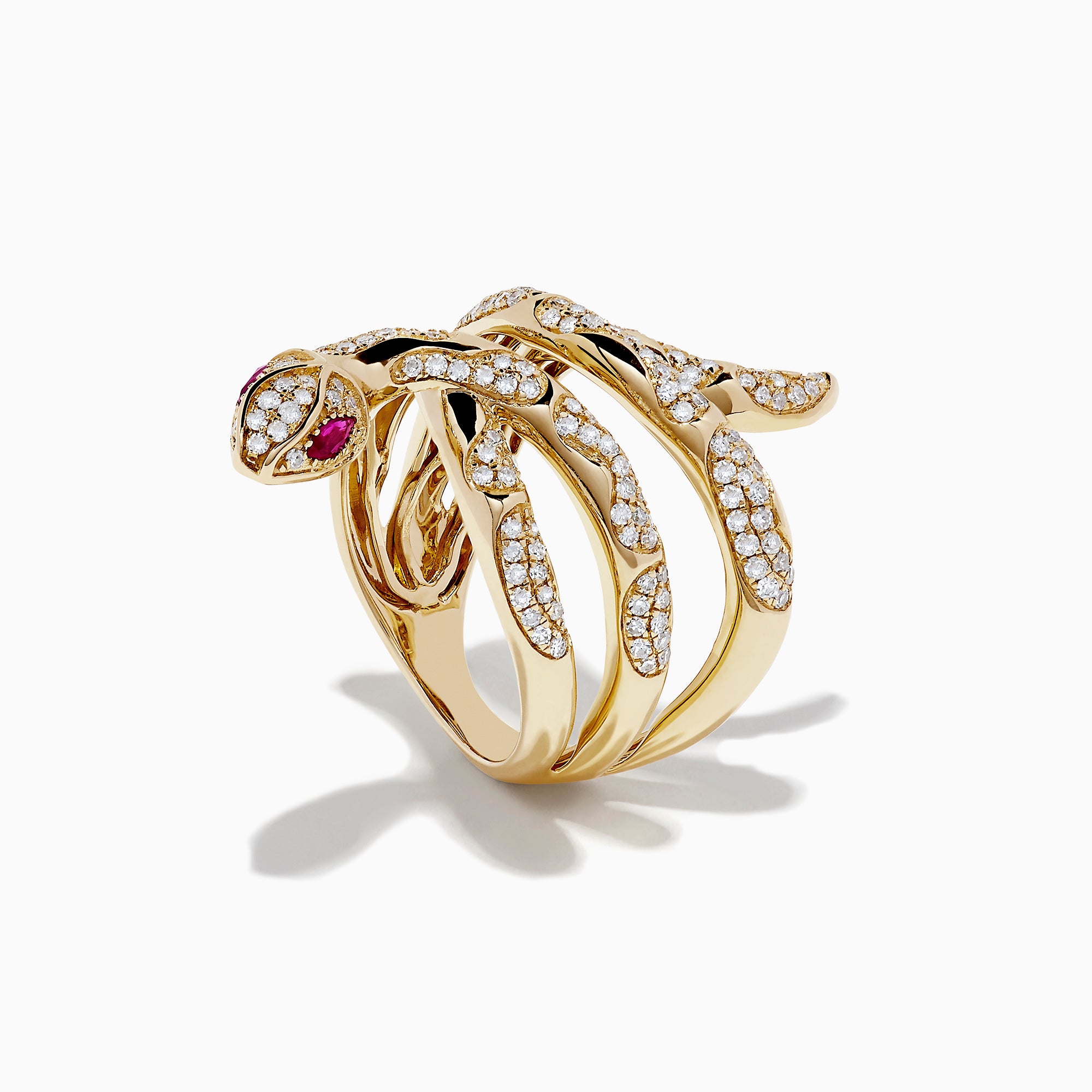 Effy Safari 14K Yellow Gold Diamond and Ruby Snake Ring, 0.89 TCW