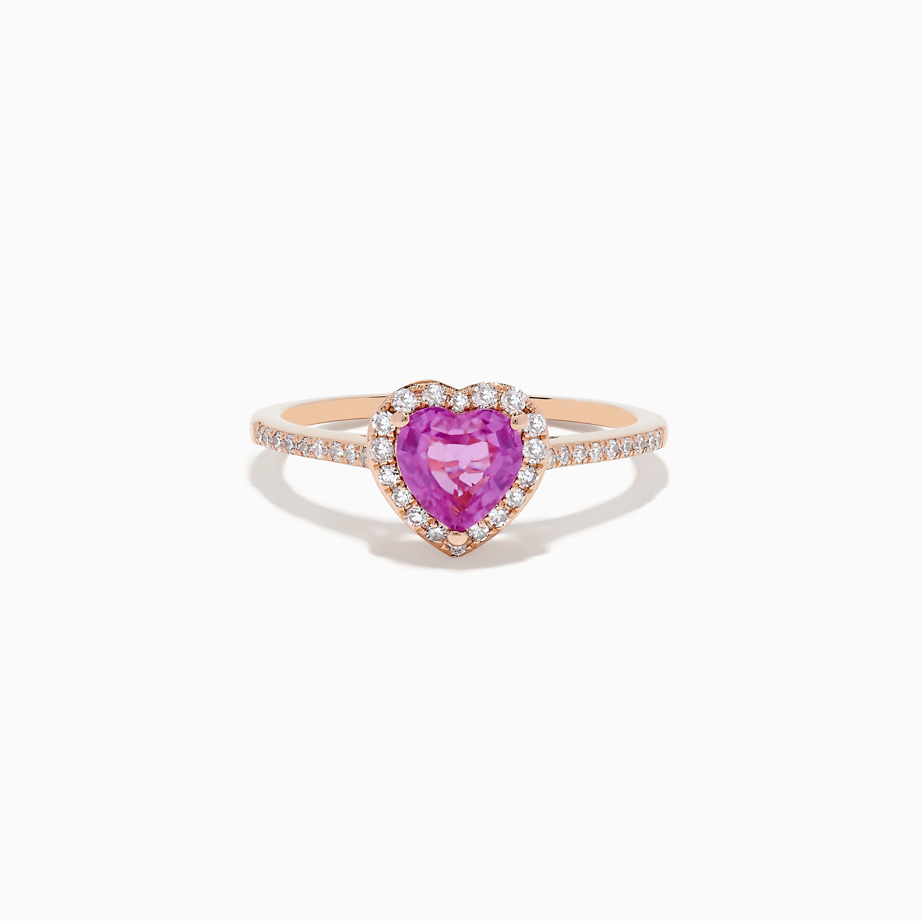 Effy Novelty 14K Rose Gold Pink Sapphire and Diamond Heart Ring