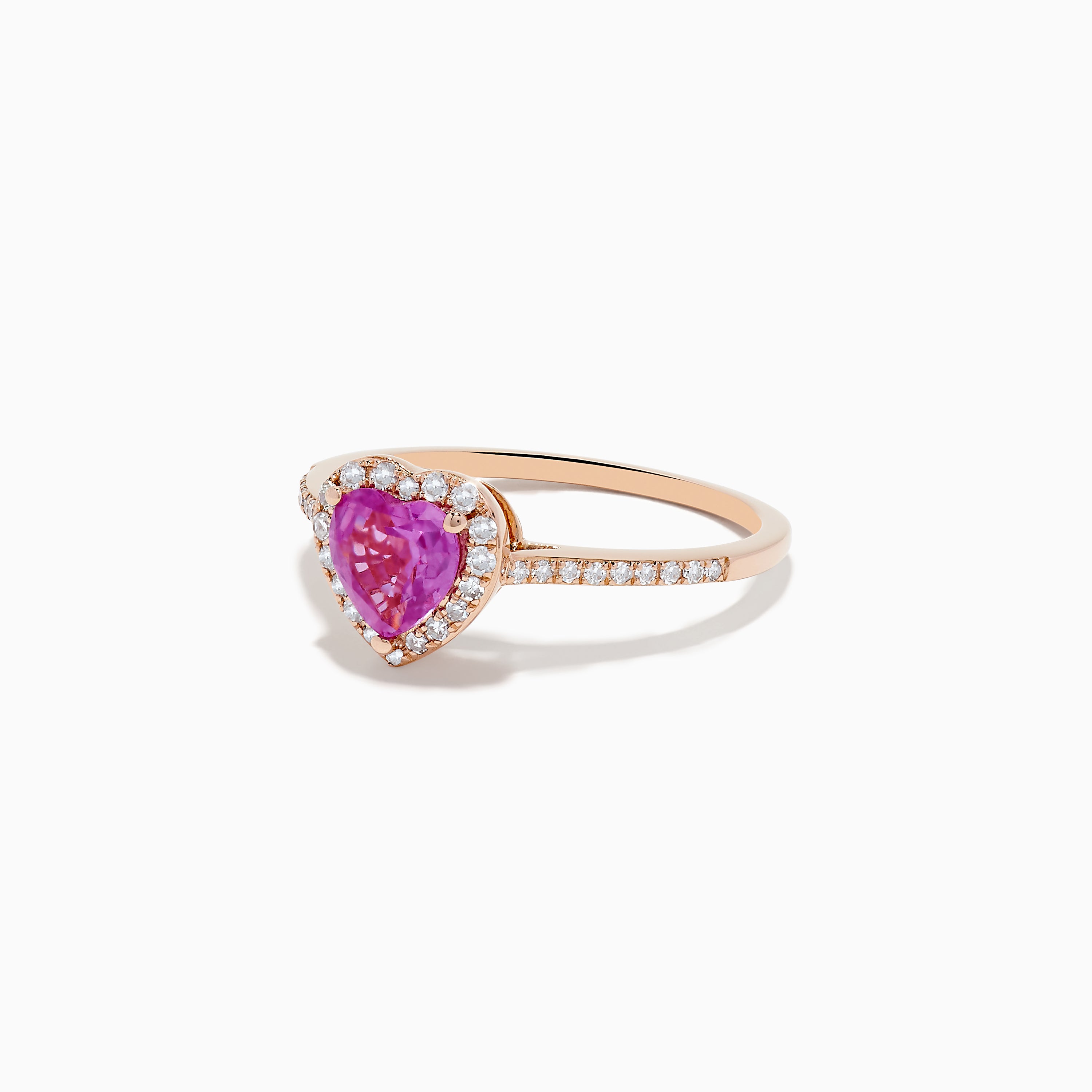 Effy Novelty 14K Rose Gold Pink Sapphire and Diamond Heart Ring