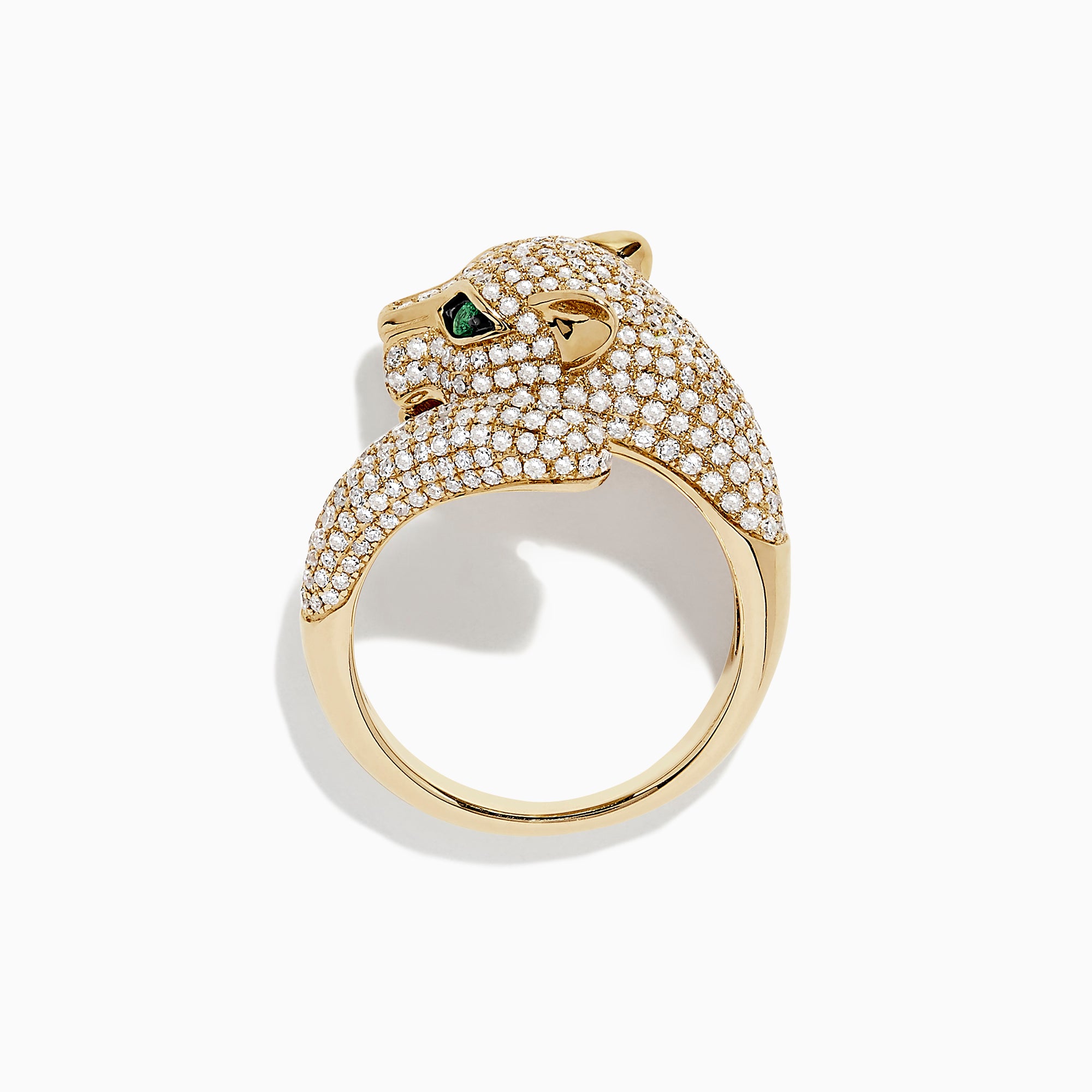 Effy Signature 14K Yellow Gold Diamond and Emerald Panther Ring, 1.43 TCW
