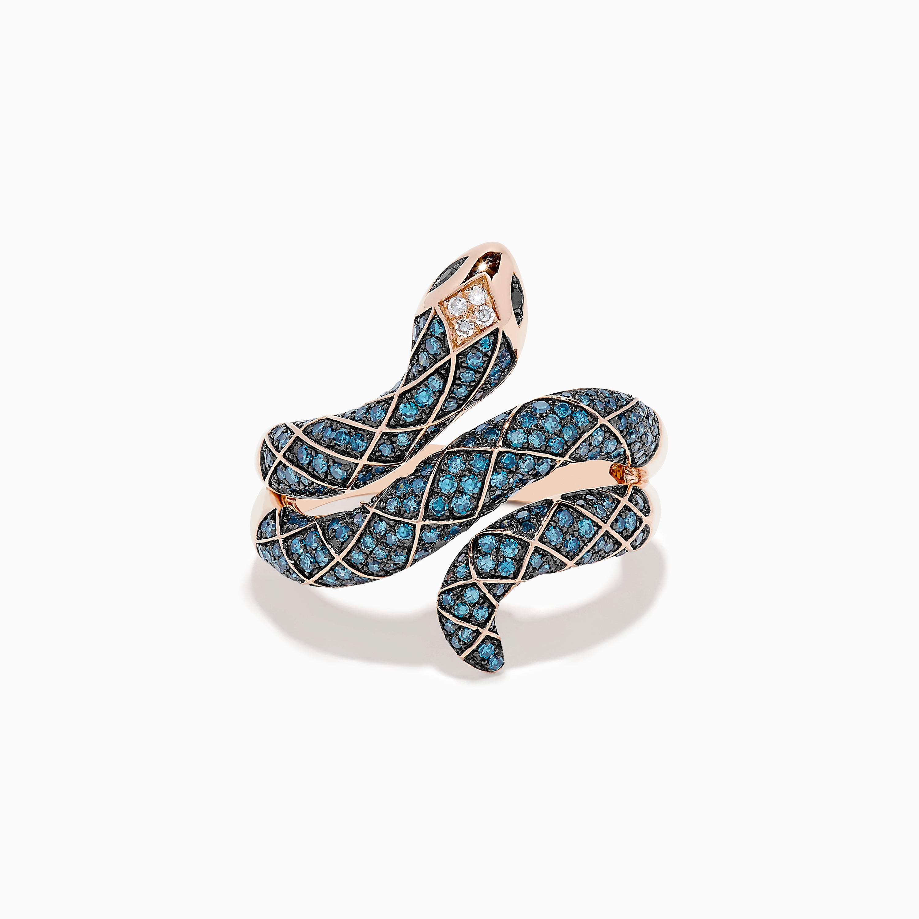 Effy Safari 14K Rose Gold Blue Diamond Snake Ring