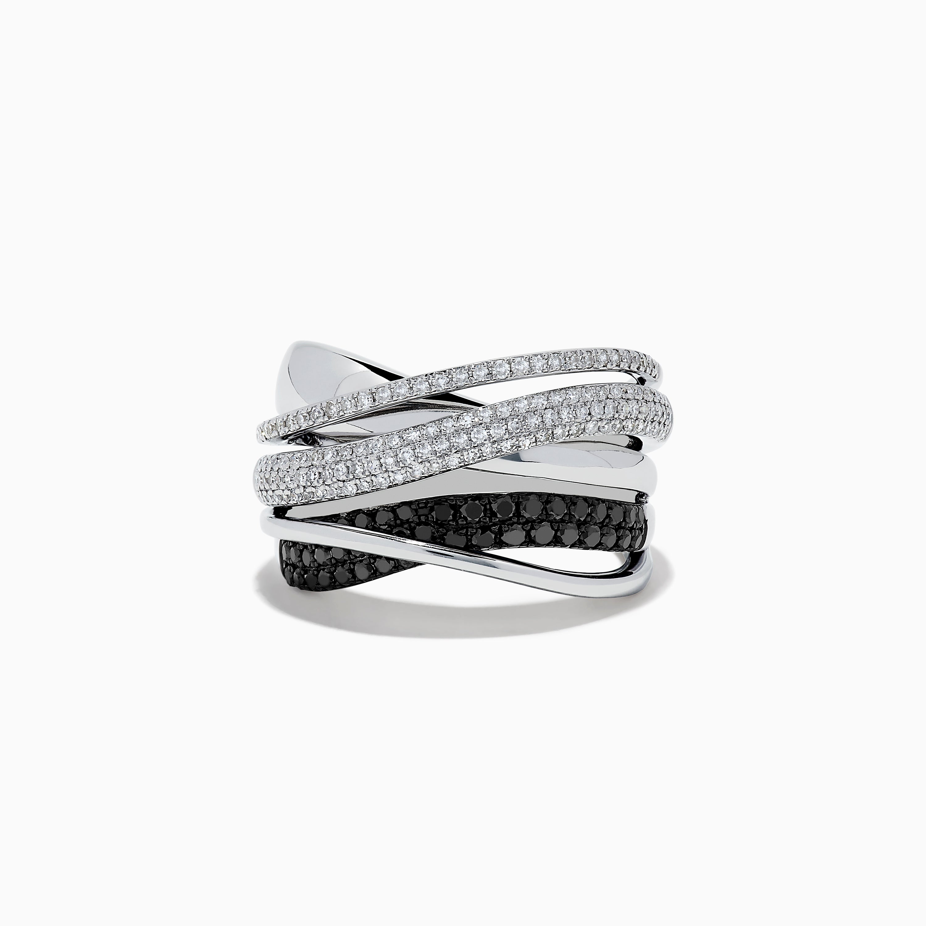 Effy Caviar 14K White Gold White and Black Diamond Crossover Ring