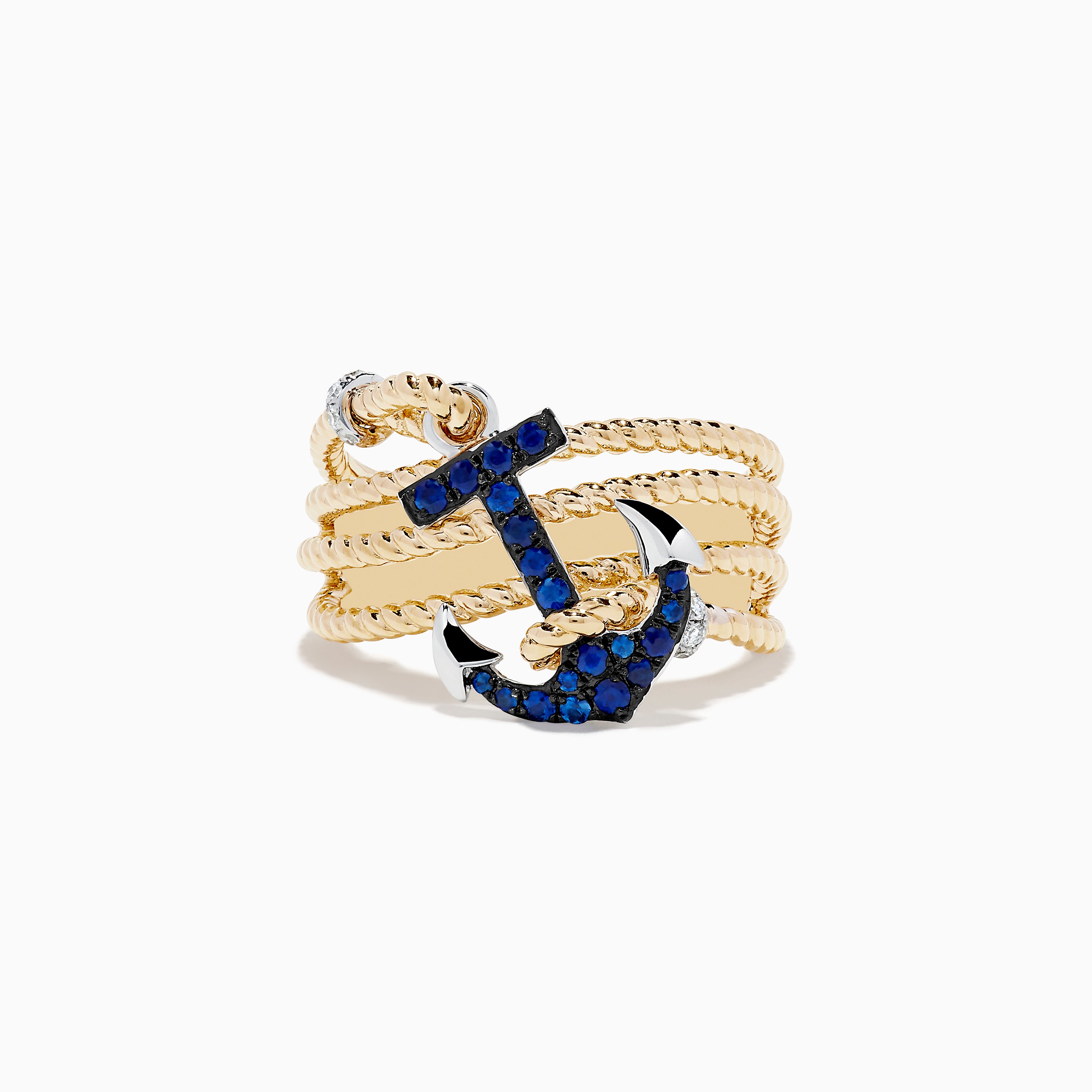 Effy Seaside 14K Two Tone Gold Sapphire and Diamond Anchor Ring