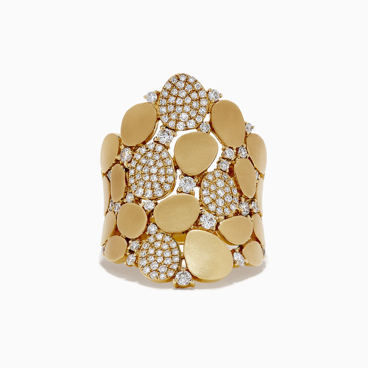 The DOro 14K Yellow Gold Diamond Pave Pebble Ring, 0.79 TCW, showcases polished gold ovals and clusters of sparkling diamond pavé against a clean white background.