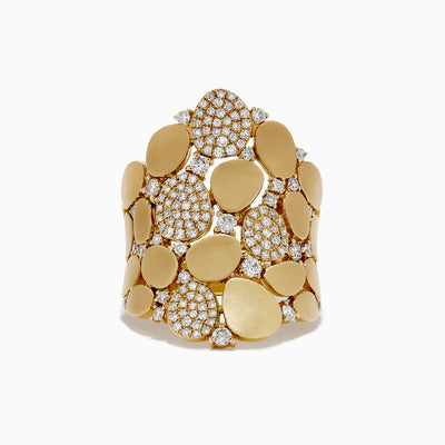 The DOro 14K Yellow Gold Diamond Pave Pebble Ring, 0.79 TCW, showcases polished gold ovals and clusters of sparkling diamond pavé against a clean white background.