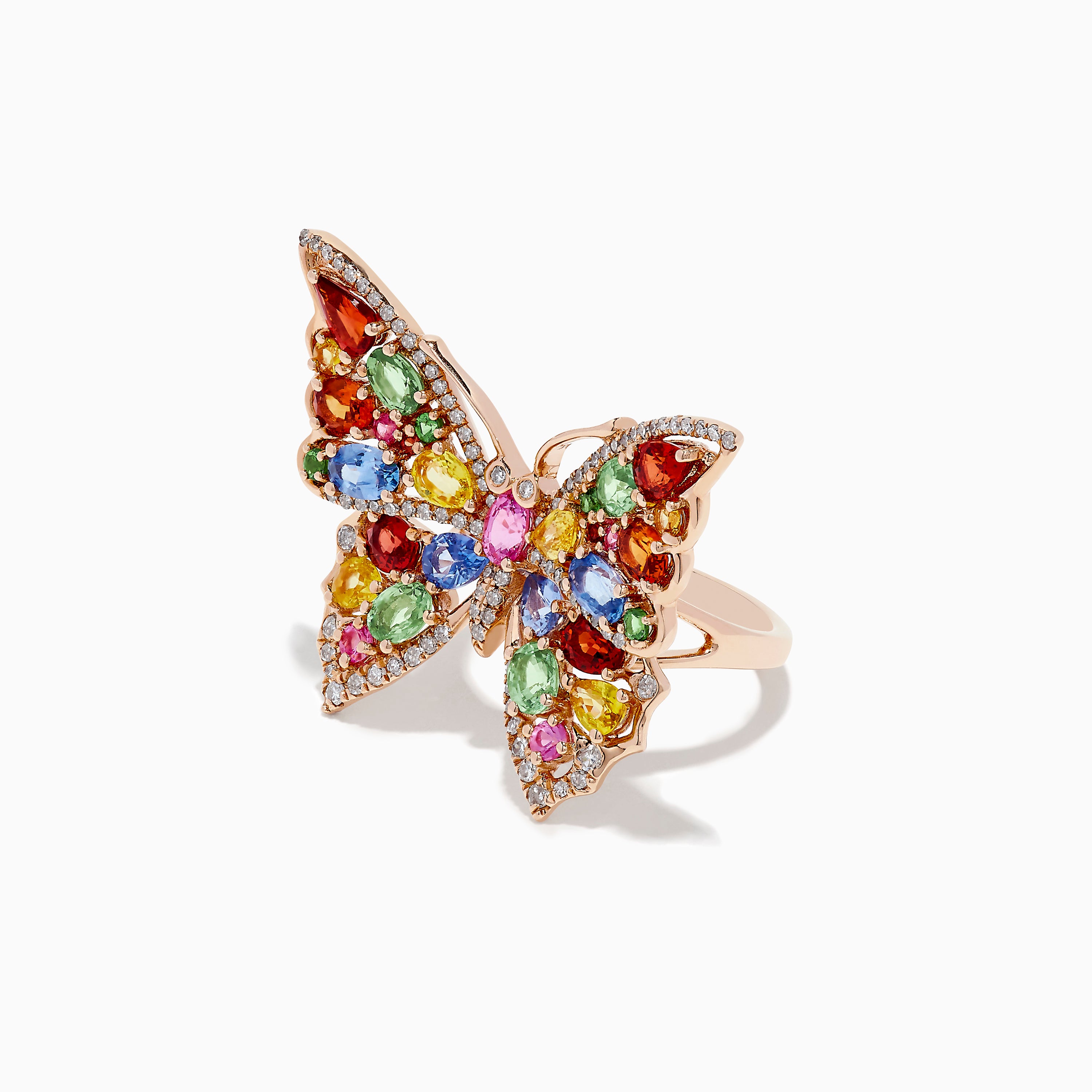 Effy Watercolors 14K Rose Gold Multi Sapphire and Diamond Butterfly Ring