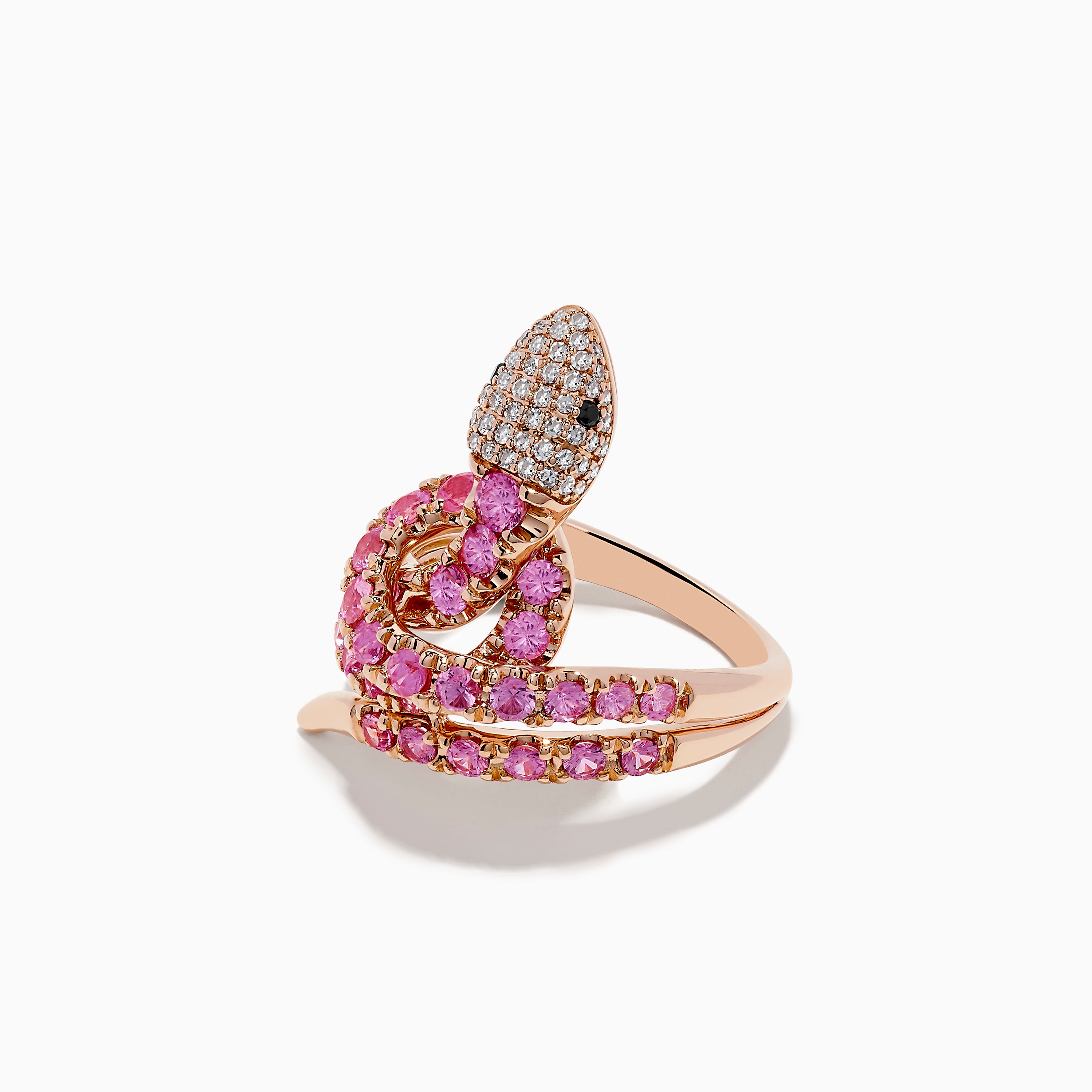 Safari 14K Rose Gold Multi Diamond and Pink Sapphire Snake Ring