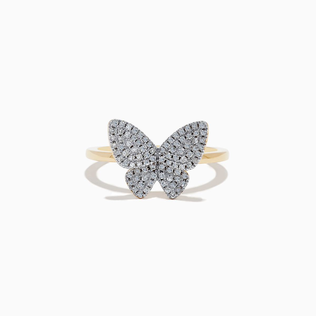 The Nature 14K Yellow Gold Diamond Butterfly Ring is elegantly showcased against a plain white background, highlighting its sparkling diamond accents.