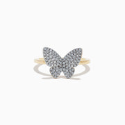 The Nature 14K Yellow Gold Diamond Butterfly Ring is elegantly showcased against a plain white background, highlighting its sparkling diamond accents.