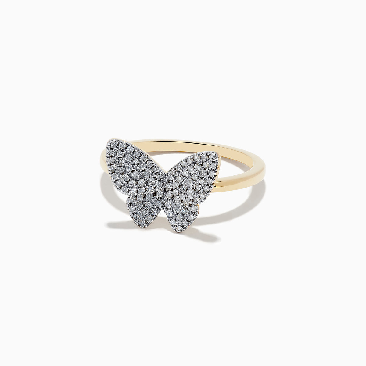 The Nature 14K Yellow Gold Diamond Butterfly Ring is elegantly showcased against a plain white background, highlighting its sparkling diamond accents.