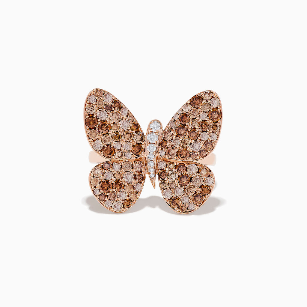 Effy Nature 14K Rose Gold Espresso and White Diamond Butterfly Ring