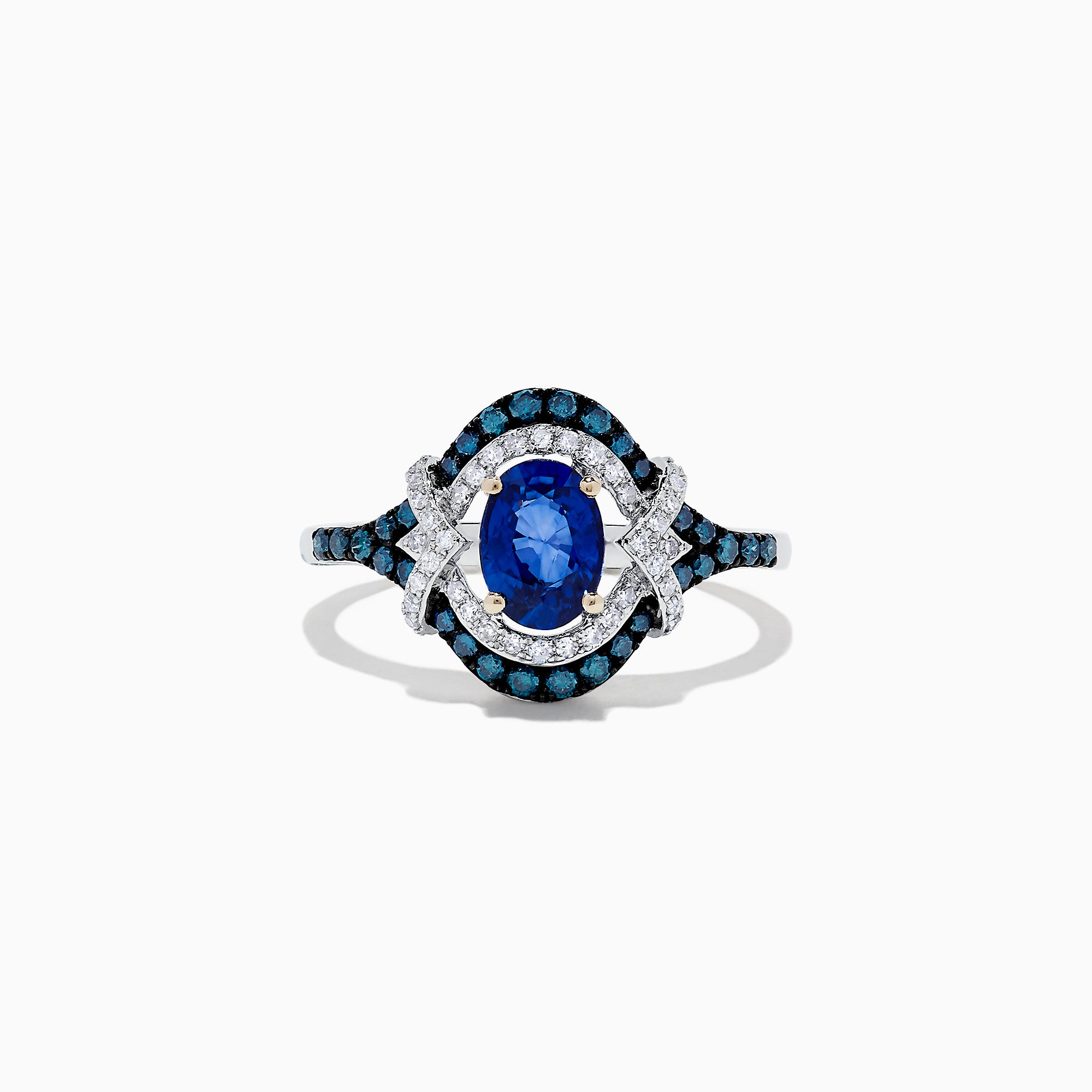 Effy 14K White Gold Blue Sapphire, Blue and White Diamond Ring, 1.34 TCW