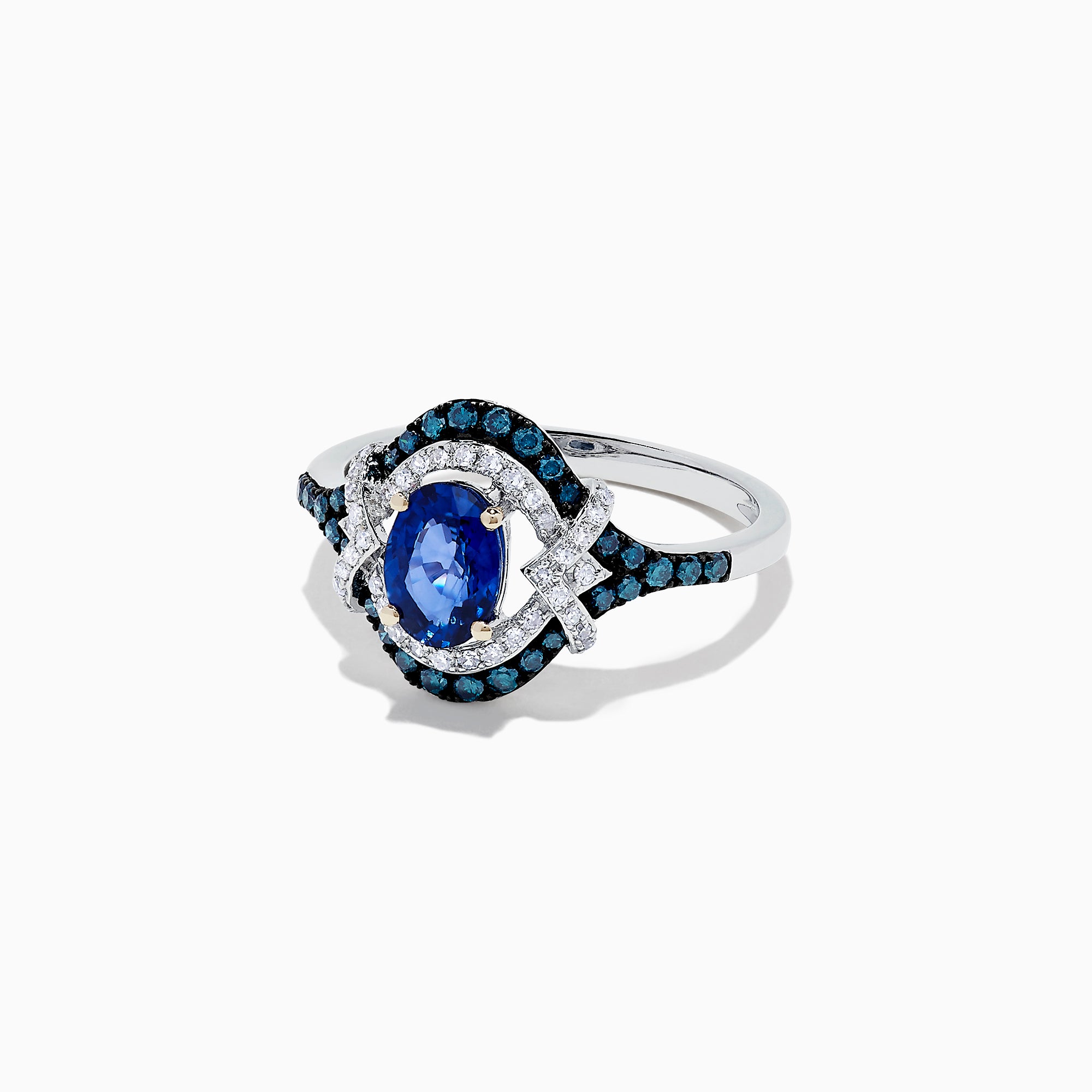 Effy 14K White Gold Blue Sapphire, Blue and White Diamond Ring, 1.34 TCW
