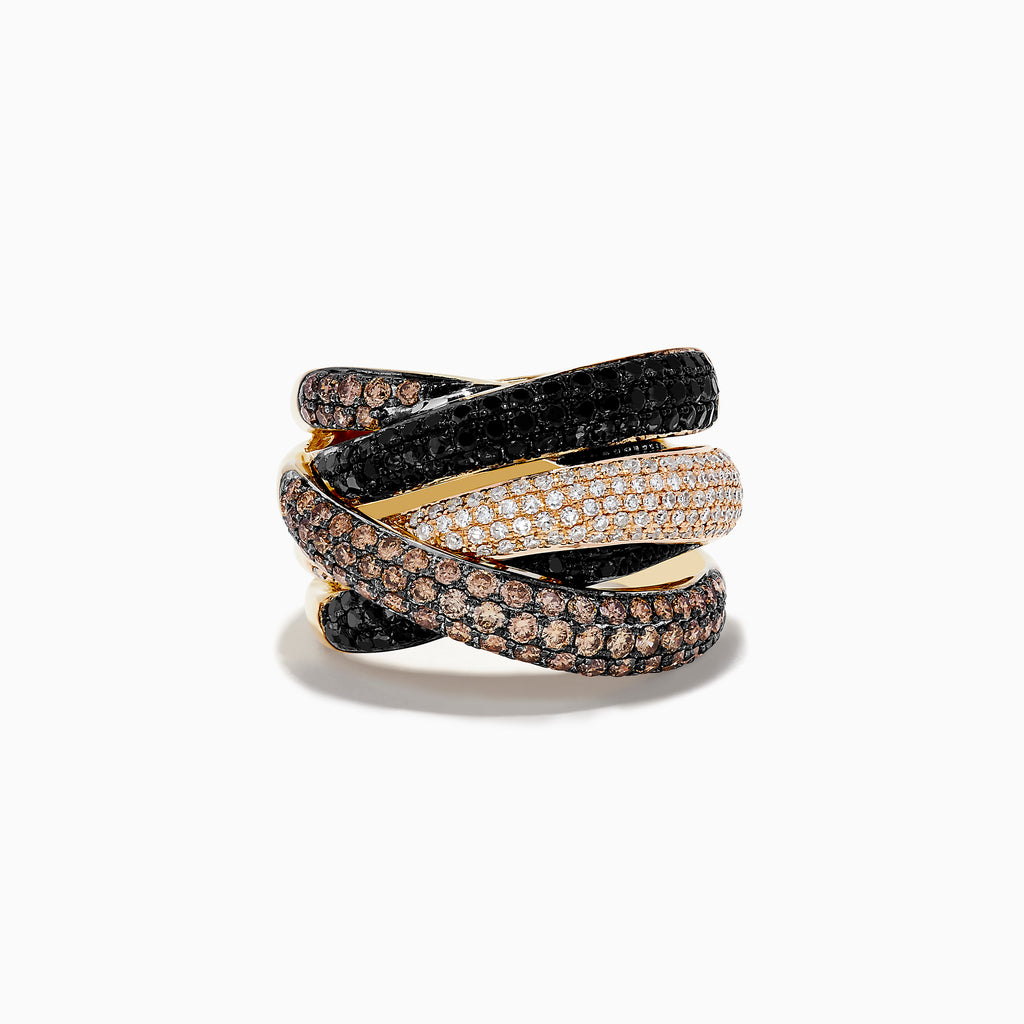 Effy Confetti 14K 3Color Gold Black, Espresso and White Diamond Ring