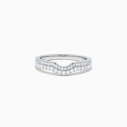 The Pave Classica 14K White Gold Curved Diamond Band, 0.32 TCW, features a chevron-shaped curve and is adorned with small round diamonds across the front half of the band, shown on a plain white background.