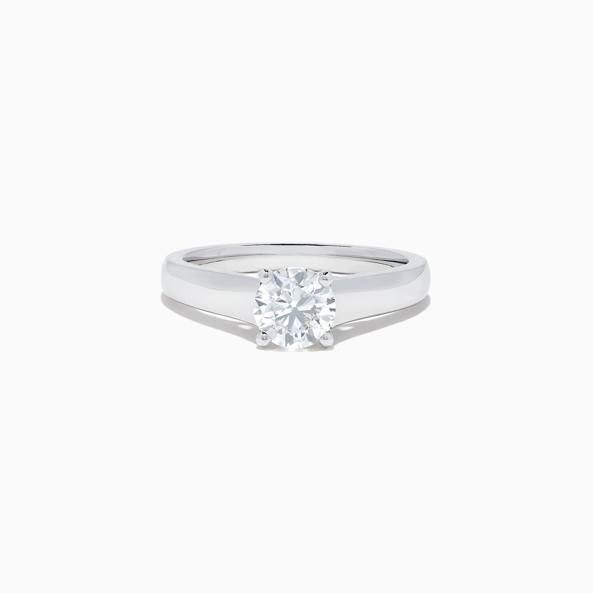 The Bridal 18K White Gold Diamond Solitaire Ring, 1.08 TCW, features a round diamond on a polished white gold band, elegantly showcased against a white background.