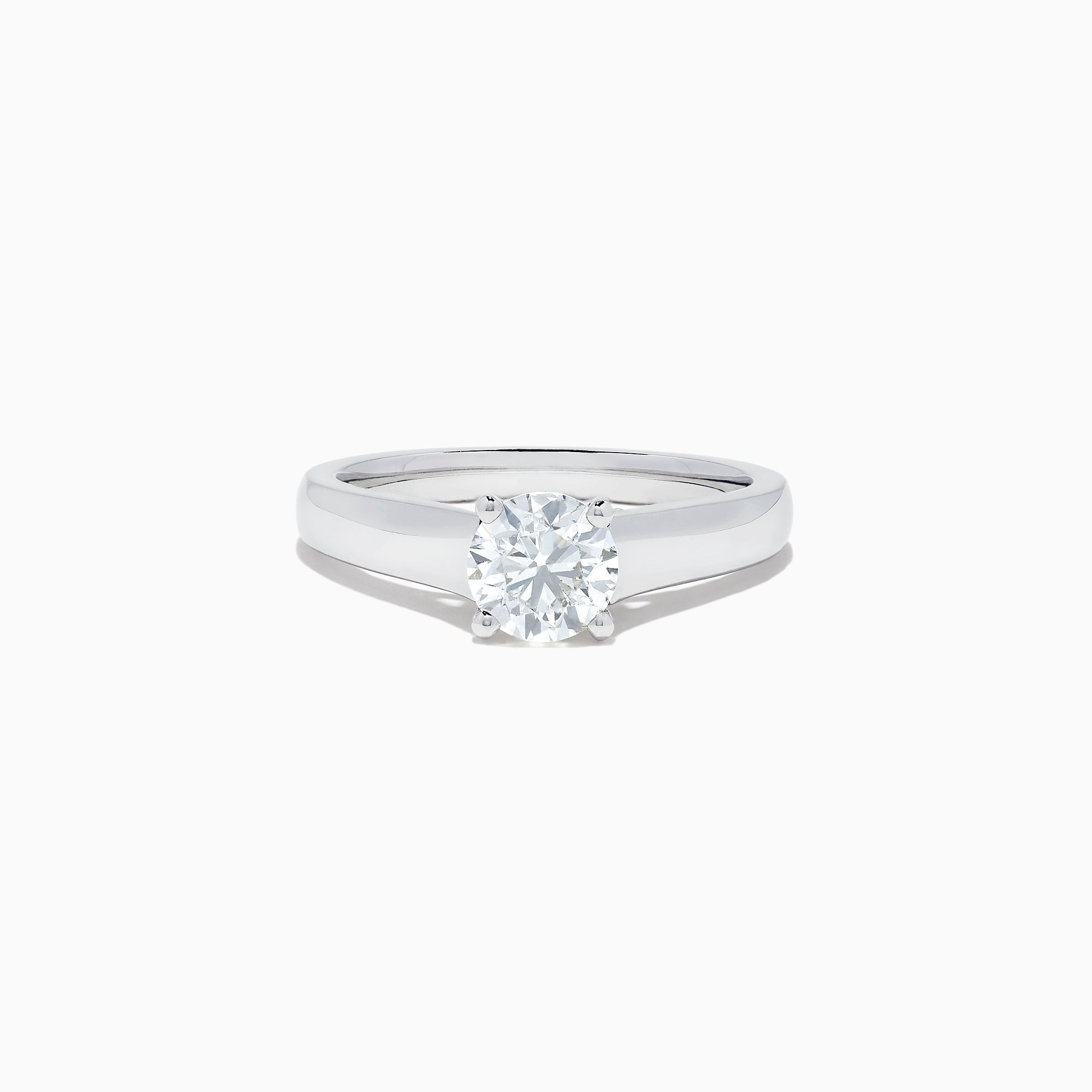 The Bridal 18K White Gold Diamond Solitaire Ring, 1.08 TCW, features a round diamond on a polished white gold band, elegantly showcased against a white background.