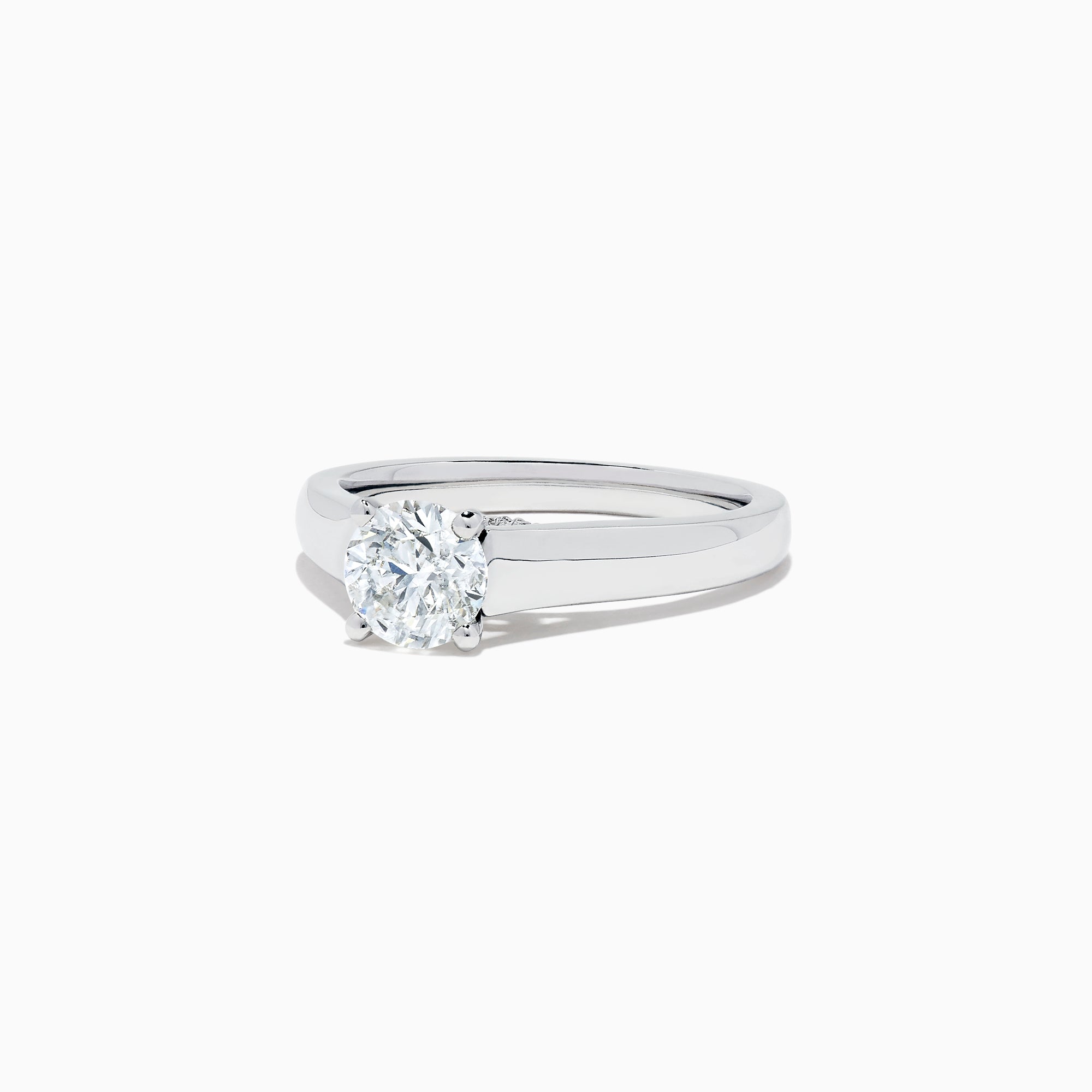 The Bridal 18K White Gold Diamond Solitaire Ring, 1.08 TCW, features a round diamond on a polished white gold band, elegantly showcased against a white background.
