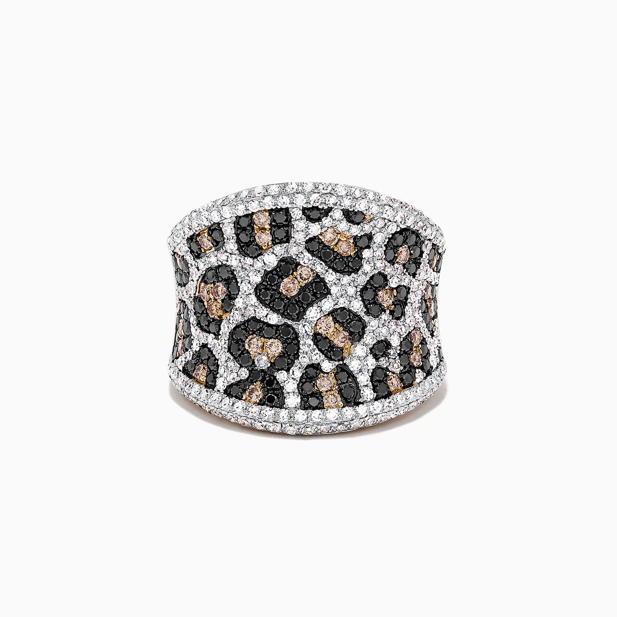 The 14K Yellow Gold Espresso, Black and White Diamond Ring features a striking leopard print design with 1.83 TCW of diamonds.