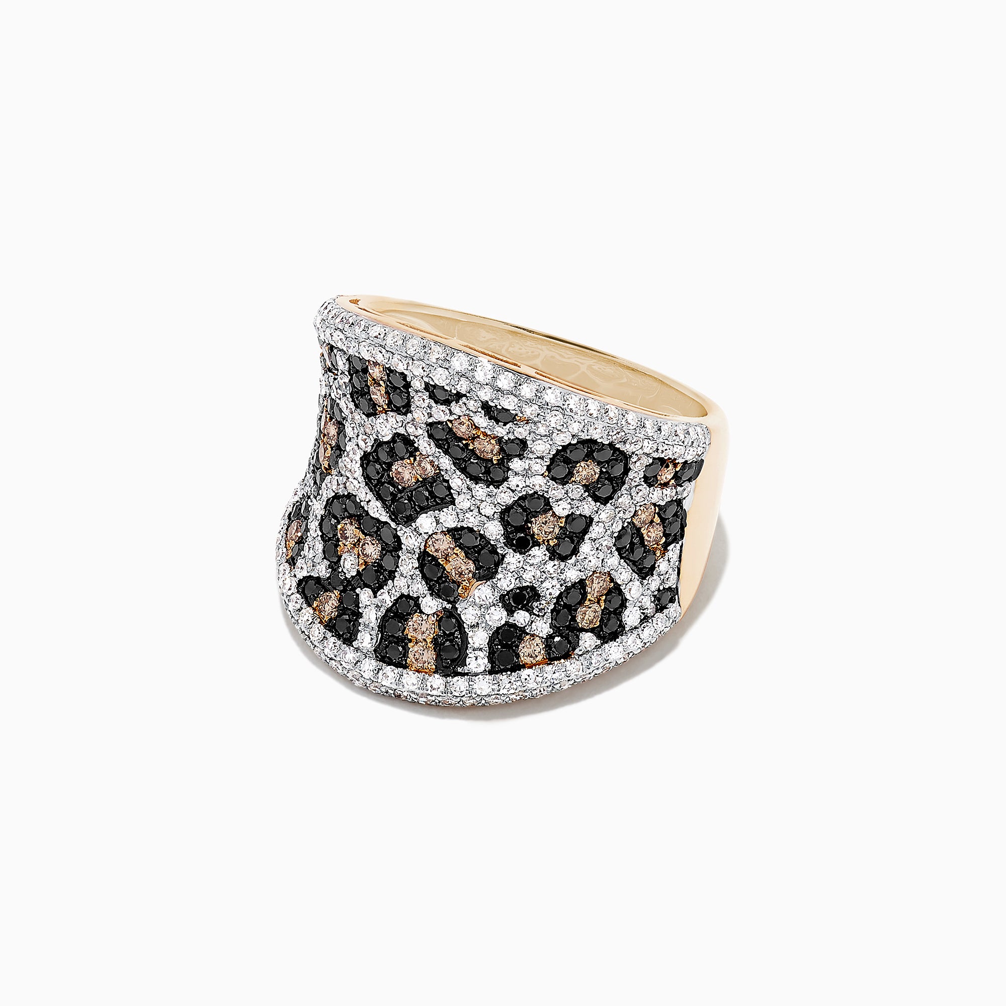 The 14K Yellow Gold Espresso, Black and White Diamond Ring features a striking leopard print design with 1.83 TCW of diamonds.