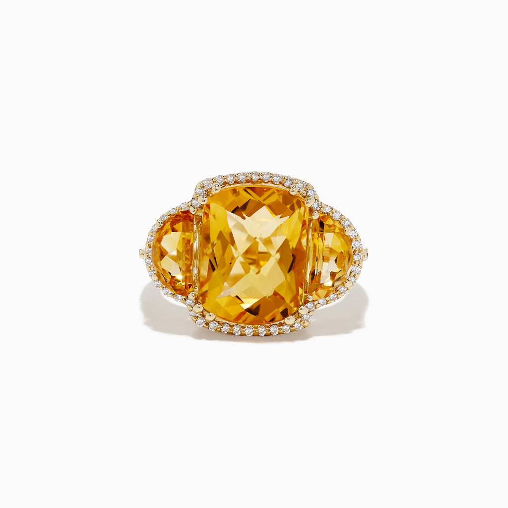 Effy Sunset 14K Yellow Gold Three Stone Citrine and Diamond Ring