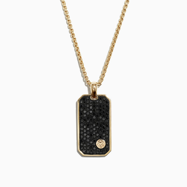 Men's 14K Yellow Gold Black Diamond Dog Tag Pendant, TCW