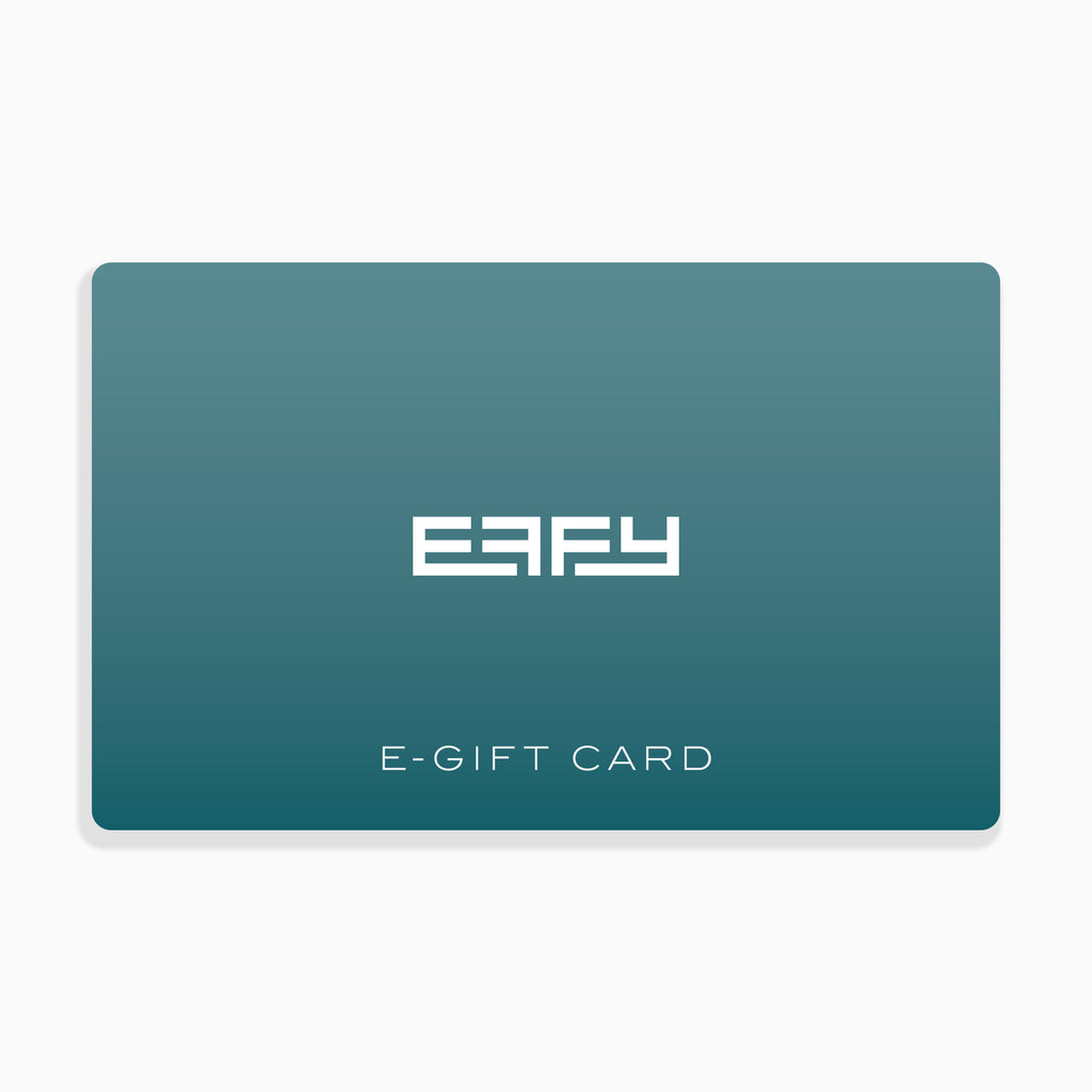 A teal Effy e-Gift Card featuring the Effy logo in white at the center and E-GIFT CARD below it on a gradient background.