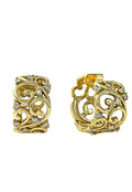 The DOro 14K Yellow Gold Diamond Filigree Hoop Earrings feature intricate swirling filigree and sparkling diamonds, offering an elegant touch to any look.