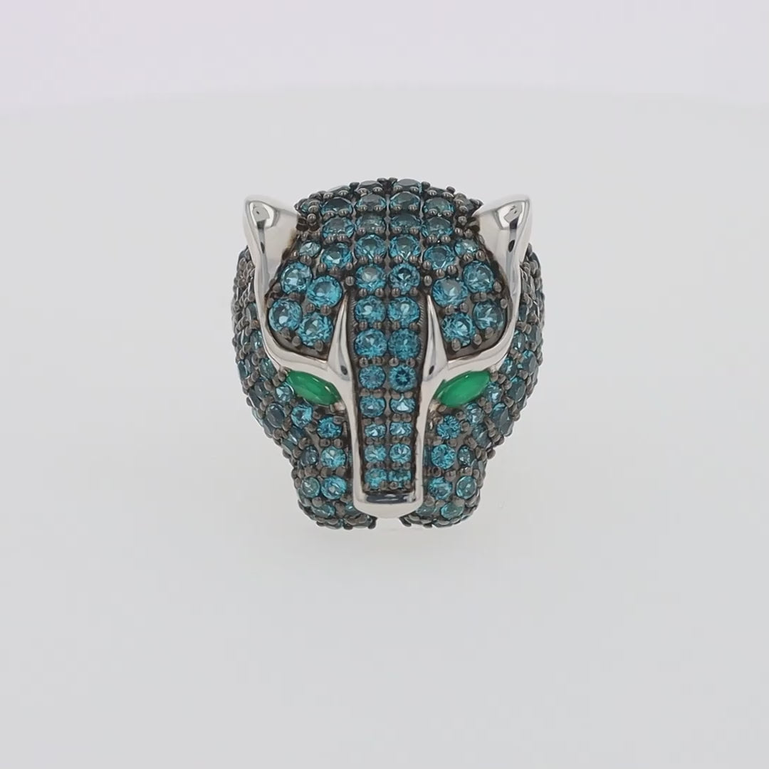 Translation missing: en.925 Sterling Silver Blue Topaz and Green Onyx Panther Ring