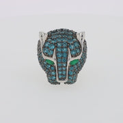 925 Sterling Silver Blue Topaz and Green Onyx Panther Ring