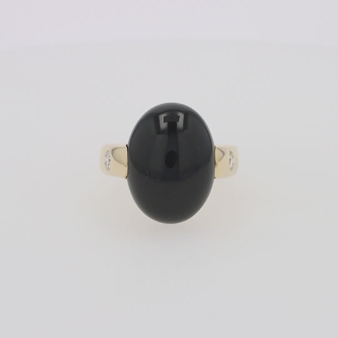Limited Edition Mens 14K Yellow Gold Onyx and Diamond Ring, 15.49 TCW
