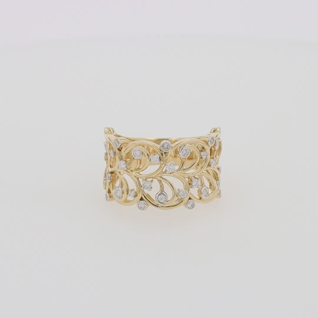 D'Oro 14K Yellow Gold Diamond Vine Ring, 0.26 TCW