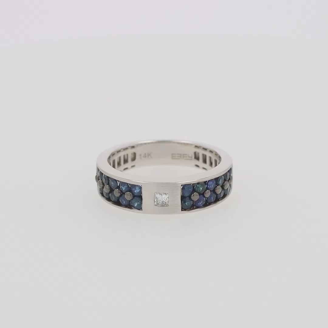 Translation missing: en.Men's 14K White Gold Blue Sapphire and Diamond Ring, 1.69 TCW