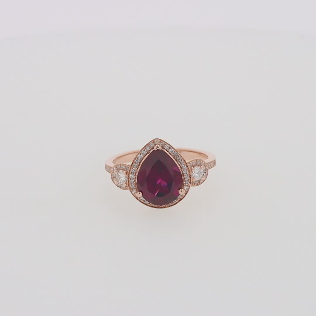 Bordeaux 14K Rose Gold Rhodolite Garnet and Diamond Ring, 3.32 TCW