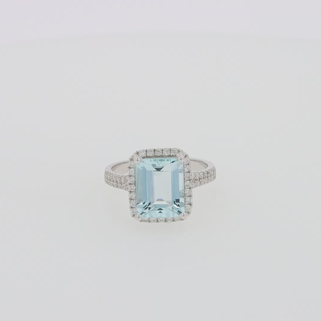 Translation missing: en.14K White Gold Aquamarine and Diamond Ring, 3.33 TCW