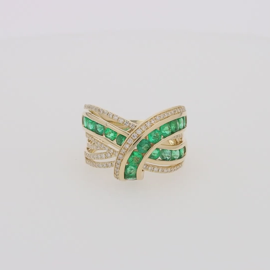 Translation missing: en.14K Yellow Gold Emerald and Diamond Wrap Ring, 2.22 TCW