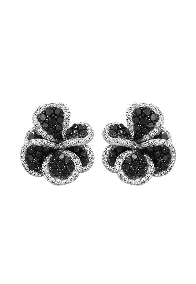 Effy 14K White Gold Black and White Diamond Flower Earrings, 1.82 TCW