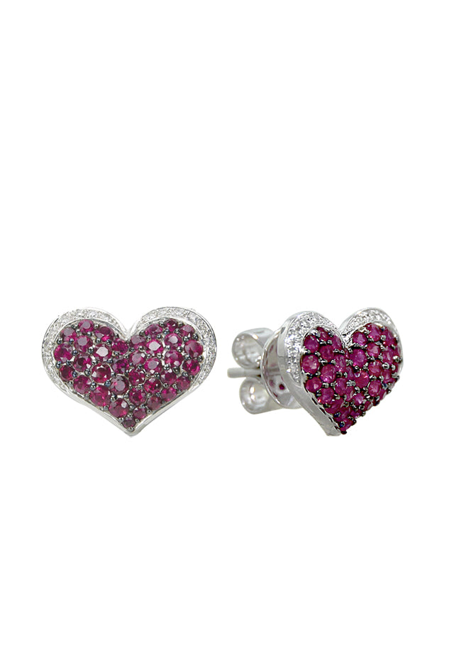 Effy 14K White Gold Ruby and Diamond Heart Earrings, 1.00 TCW