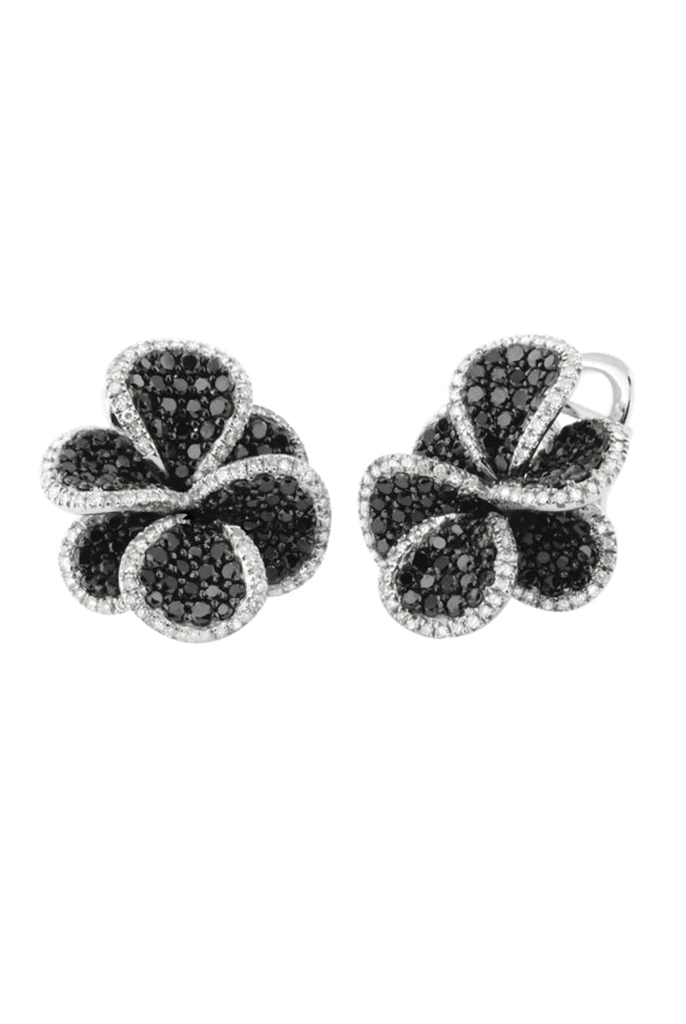 Effy 14K White Gold Black and White Diamond Flower Earrings, 2.68 TCW