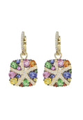 Watercolors 14K Yellow Gold Multi Sapphire & Diamond Earrings, 3.98 TCW, feature square pendants with starburst sapphires and sparkling diamonds on the hoops for added brilliance.