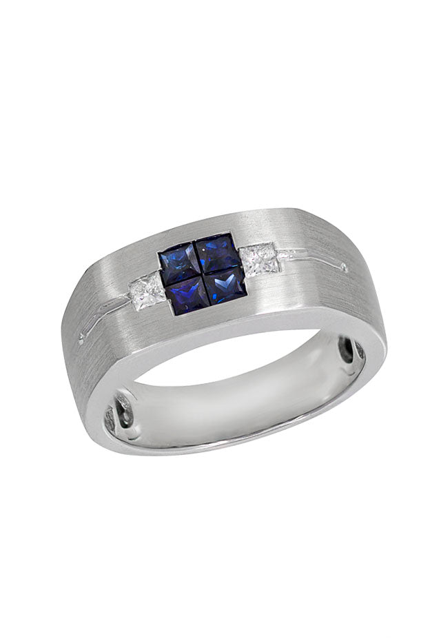Effy Men's White Gold Blue Sapphire & Diamond Ring, .96 TCW