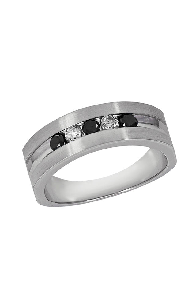 14K White Gold Black White Diamond Ring 0.49 TCW