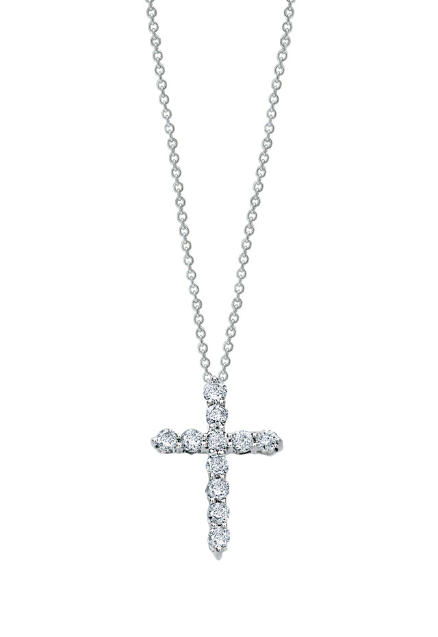 The Novelty 14K White Gold Diamond Small Cross Pendant (0.24 TCW) by Effy is displayed against a white background, showcasing sparkling diamonds set in gleaming white gold.