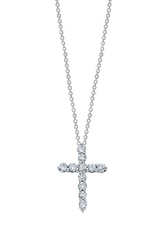 The Novelty 14K White Gold Diamond Small Cross Pendant (0.24 TCW) by Effy is displayed against a white background, showcasing sparkling diamonds set in gleaming white gold.