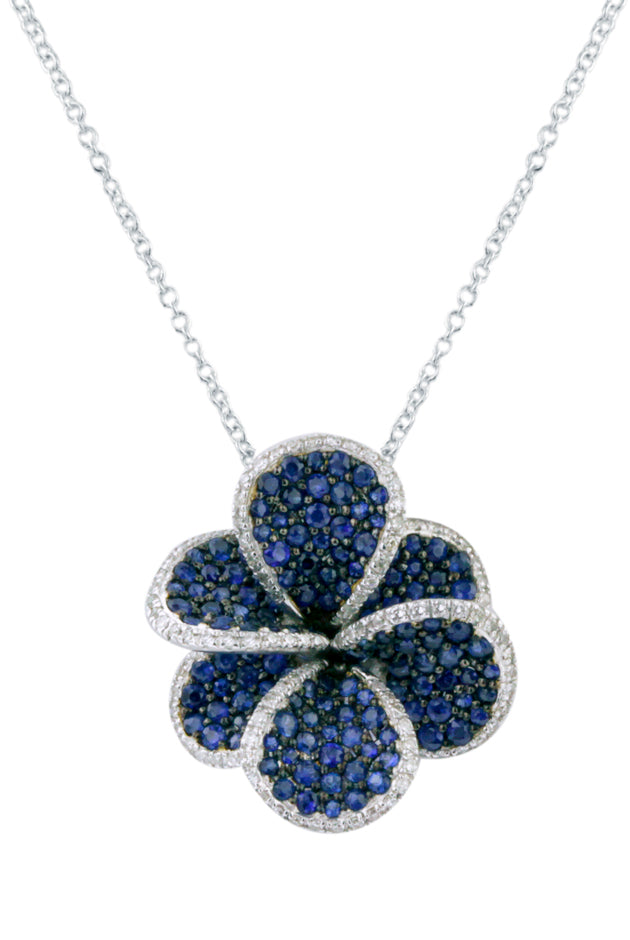 Effy 14K White Gold Blue Sapphire and Diamond Flower Pendant, 2.49 TCW
