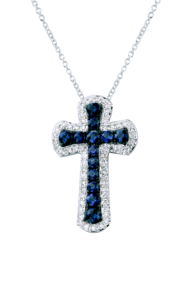 Effy Gemma 14K White Gold Blue Sapphire & Diamond Cross Pendant, 0.91 TCW